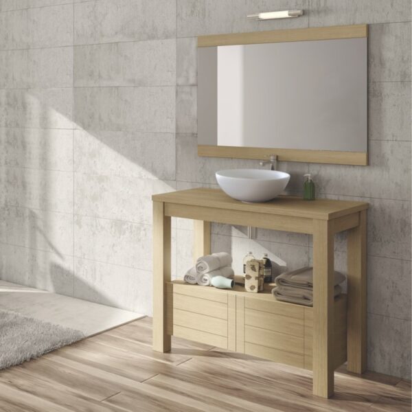 Meuble MOA1200 Chêne Naturel Plan Vasque avec miroir & double tiroir