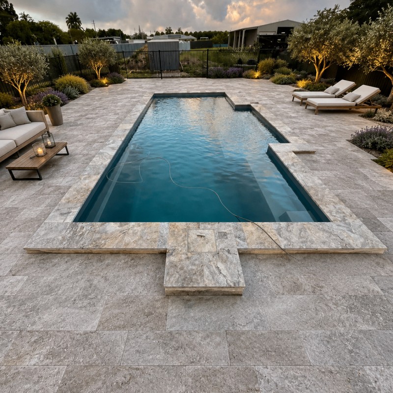 travertin gris SILVER et margelle en travertin gris SILVER