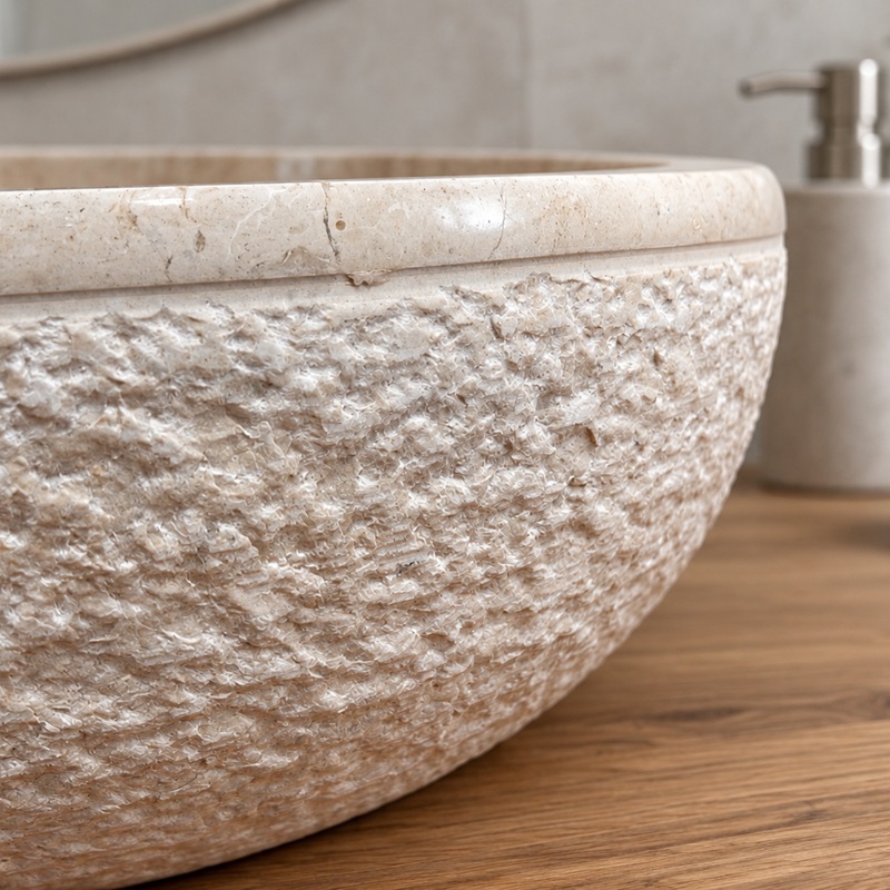 Vasque marbre ROTONDO Beige extérieur bouchardée