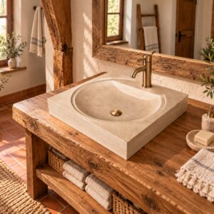 Vasque en travertin beige carrée prépercée VERONA