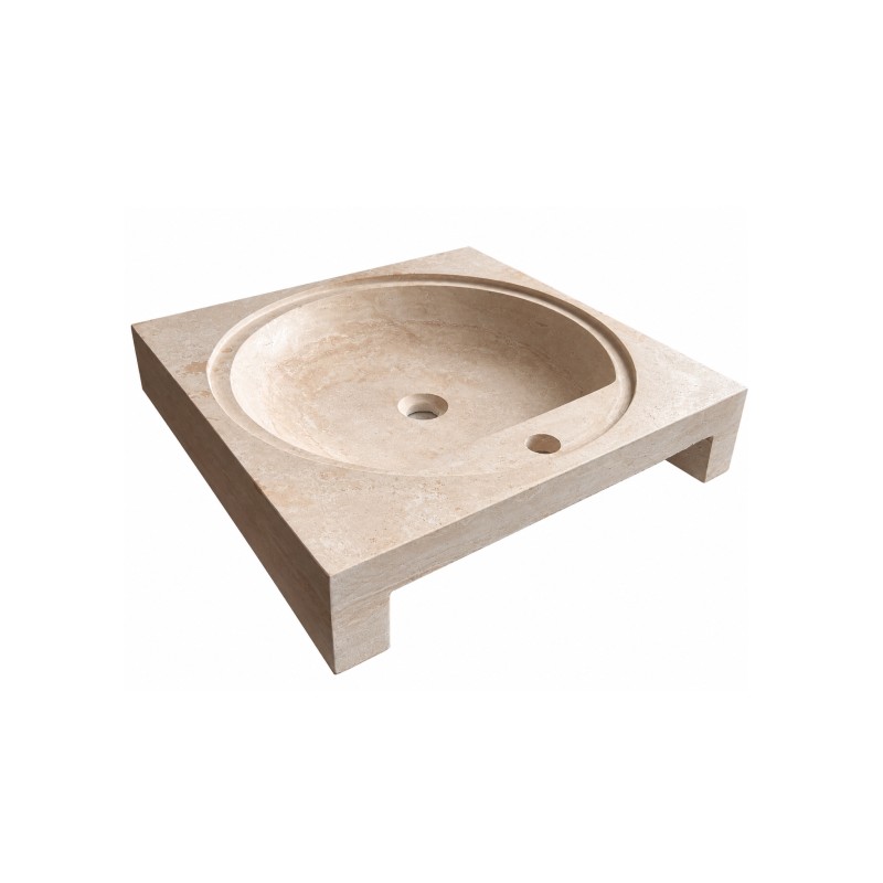 Vasque en travertin beige carrée prépercée