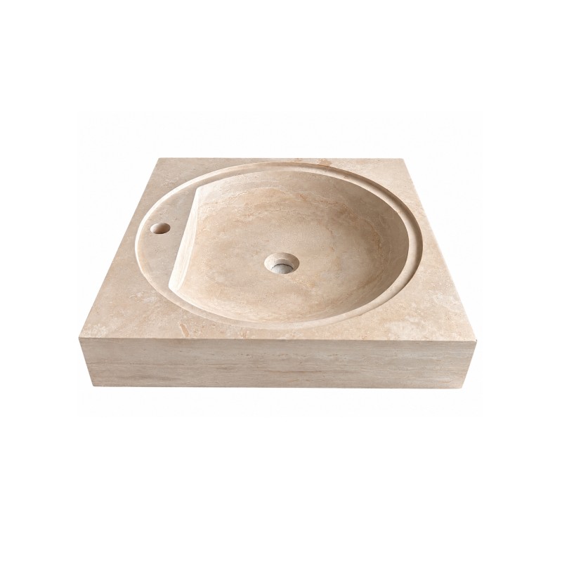 Vasque en travertin beige carrée prépercée