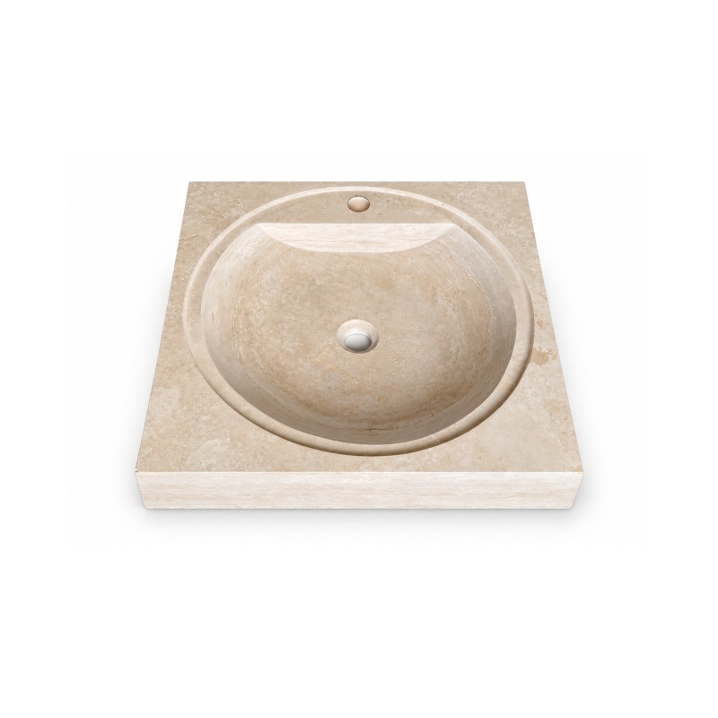 Vasque en travertin beige carrée prépercée