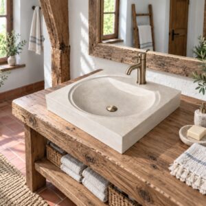 Vasque en travertin beige carrée prépercée VERONA