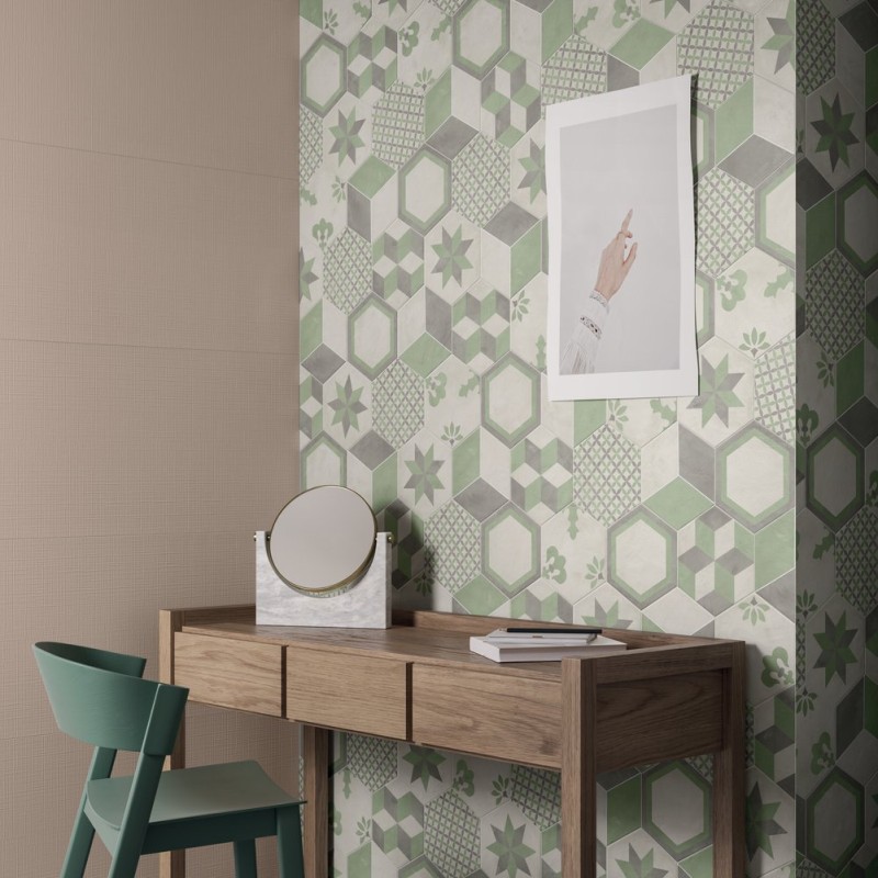 carrelage hexagonal TERRA ARTE vert effet carreau de ciment MARCA CORONA