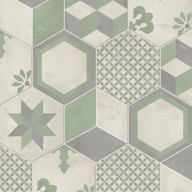 Carrelage hexagonal TERRA ARTE vert effet carreau de ciment MARCA CORONA