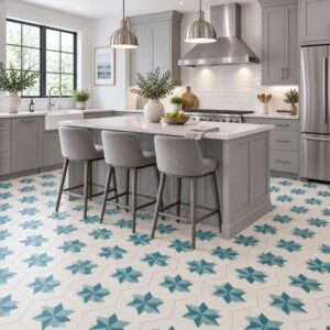 carrelage hexagonal TERRA ARTE bleu effet carreau de ciment MARCA CORONA