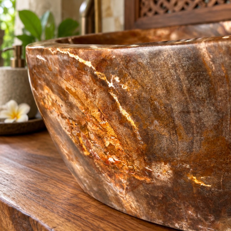 Vasque ovale en pierre fossilisée polie BORNEO