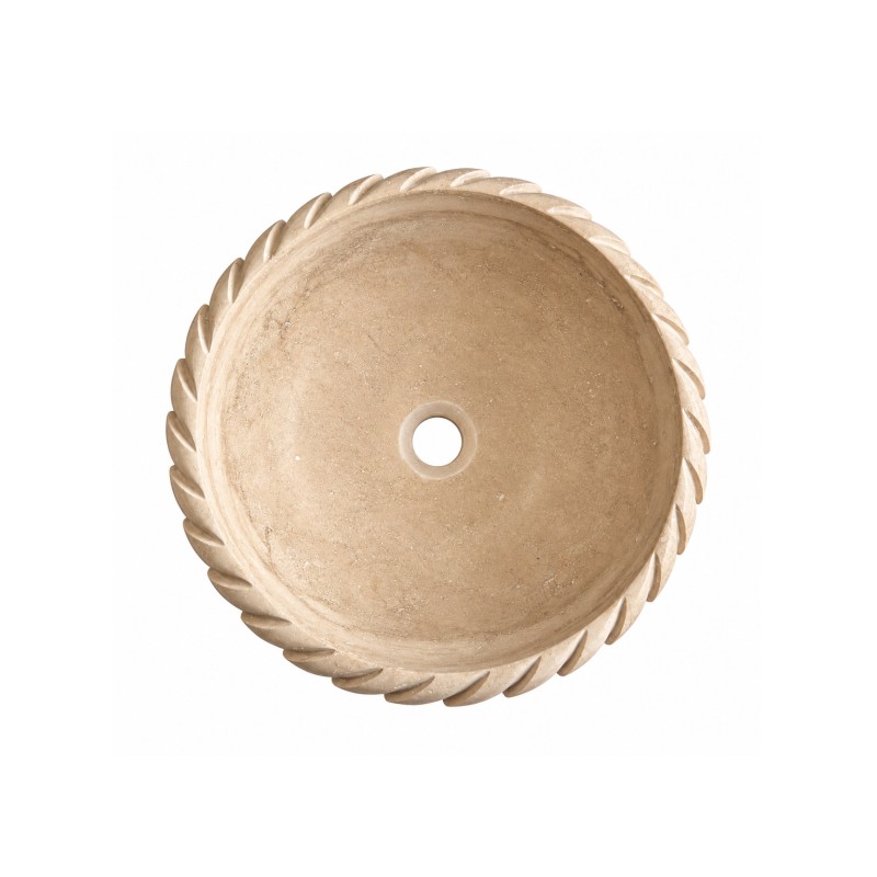 Vasque ronde en travertin beige torsadée